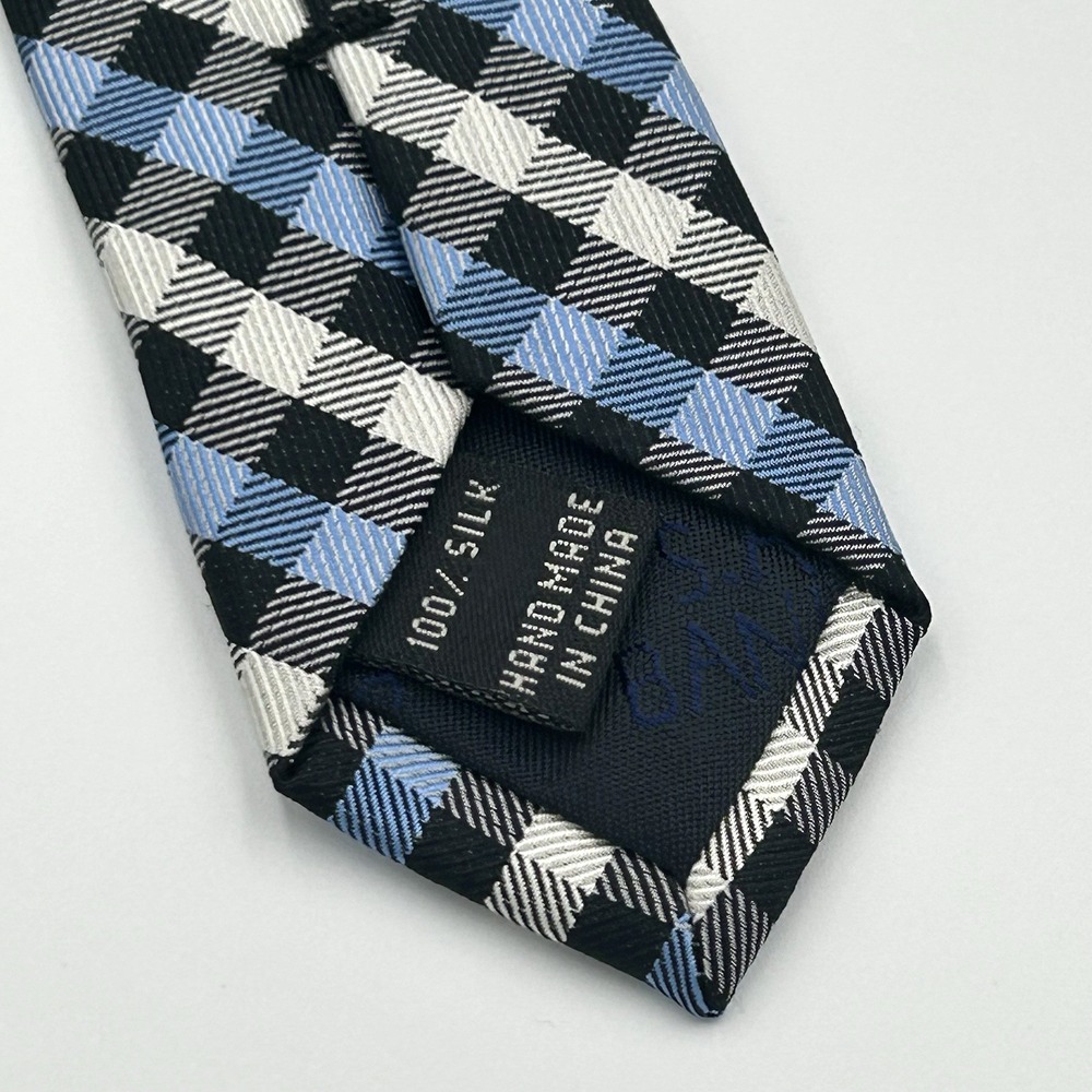 Jos. A. Bank 100% Silk Men's Neck Tie Black Blue White Plaid 3.5 Width 60 Length - Picture 10 of 12